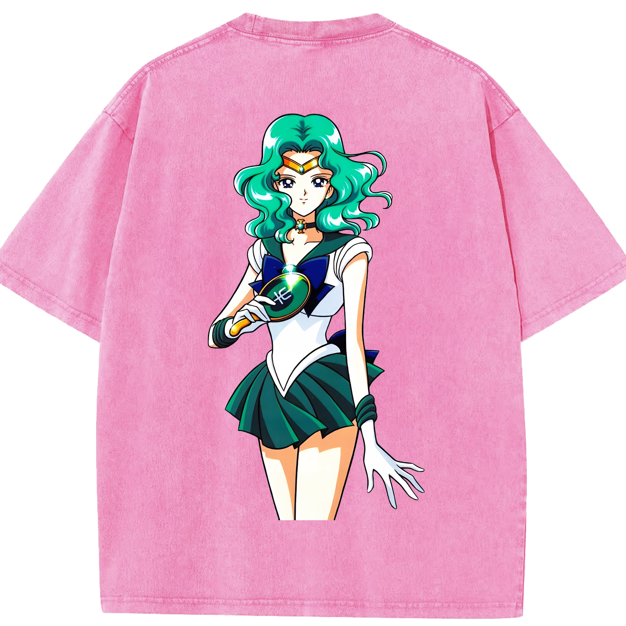 （画像用） 美少女戦士セーラームーン 海王 みちる（かいおう みちる） Sailor Moon Kaiou Michiru 綿100% ヴィンテージ風 半袖Tシャツ（背面プリント）